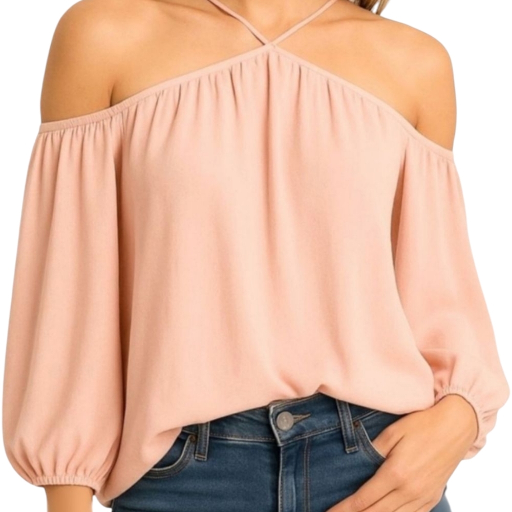 1 State NWT XXS Off Shoulder Halter Neck Blouse Top Blush Pink